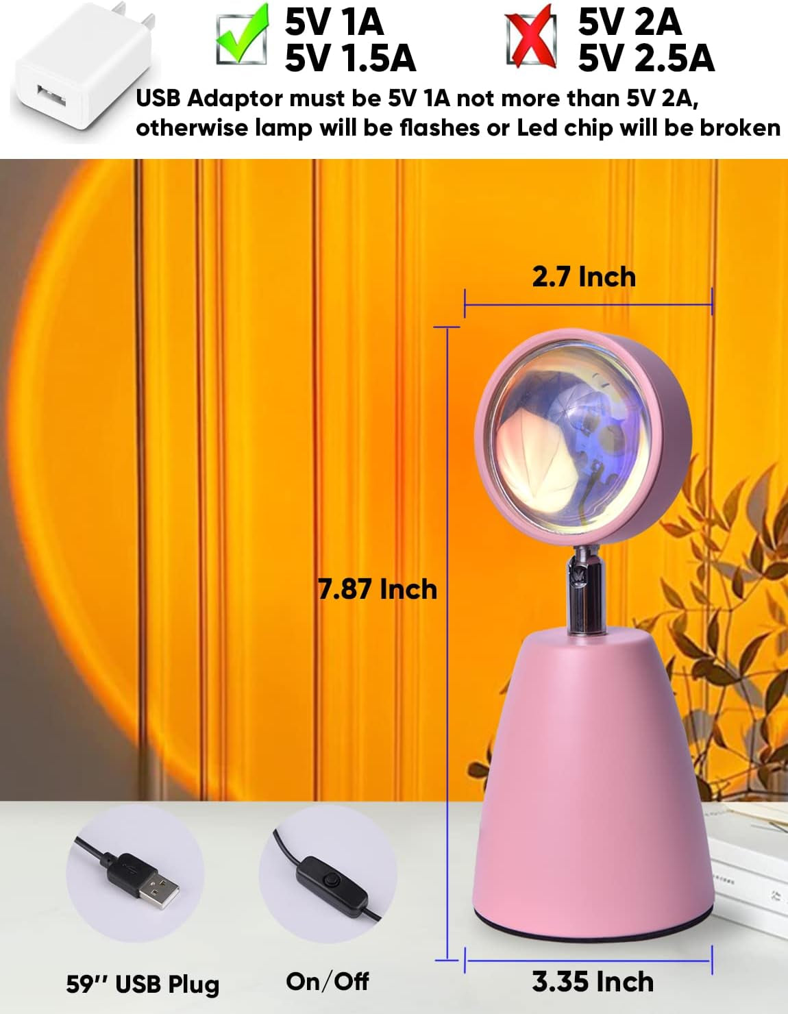 Sunset Lamp Projector 10W, Aura Sun Light Projection Lamp, Room Decor Aesthetic Tiktok Romantic Night Lights Vintage Decor for Photo Vlog Bedroom Living Room Home Indoor Party (Sunlight Red)