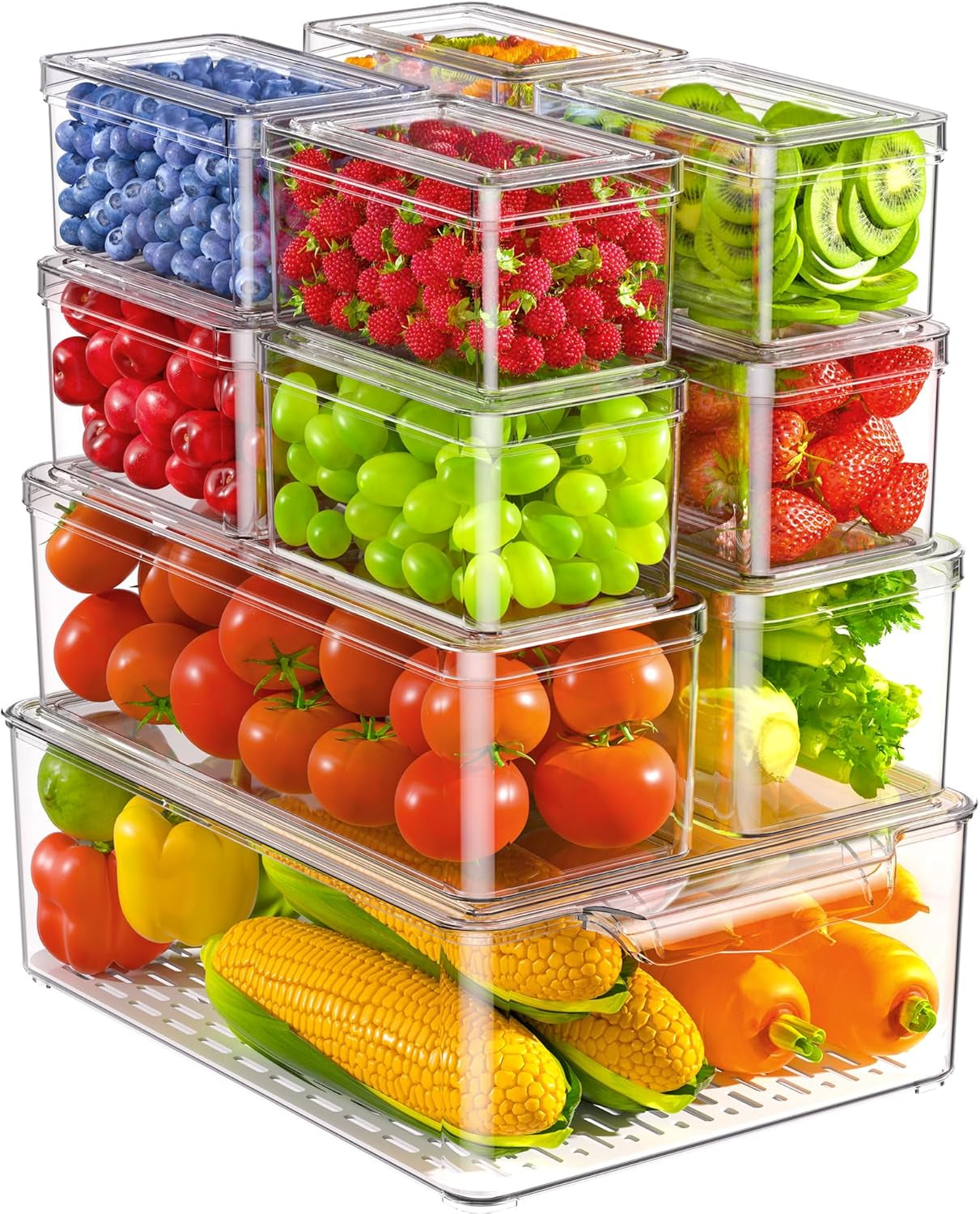 11 Pack Refrigerator Organizers and Storage, Stackable Fridge Organizer Bins, Bpa-Free Clear Plastic Fruit Storage Containers for Fridge, Kitchen, Fruits, Drinks, Produce, Vegetable