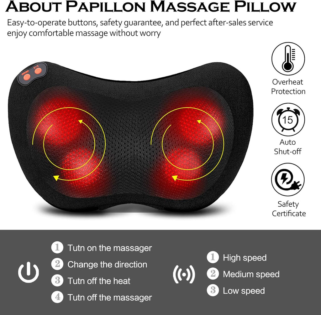 Back Massager with Heat,Shiatsu Neck Massage Pillow for Neck,Shoulder,Foot&Lower Back Pain Relief Deep Tissue,Body Muscle Relaxation Tool Gifts for Women/Mom/Dad(Black)