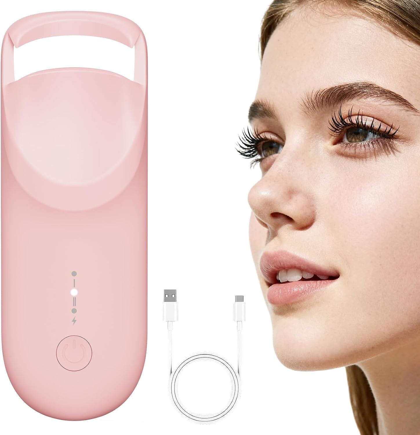 Heated Eyelash Curler, Electric Eyelash Curler with 2-Temp Modes & Type-C Charging, 8S Fast Heat 3S Style 24H Lift for Long-Lasting Natural Effortless Curls, Mini Heated Lash Curler for Women(Pink)
