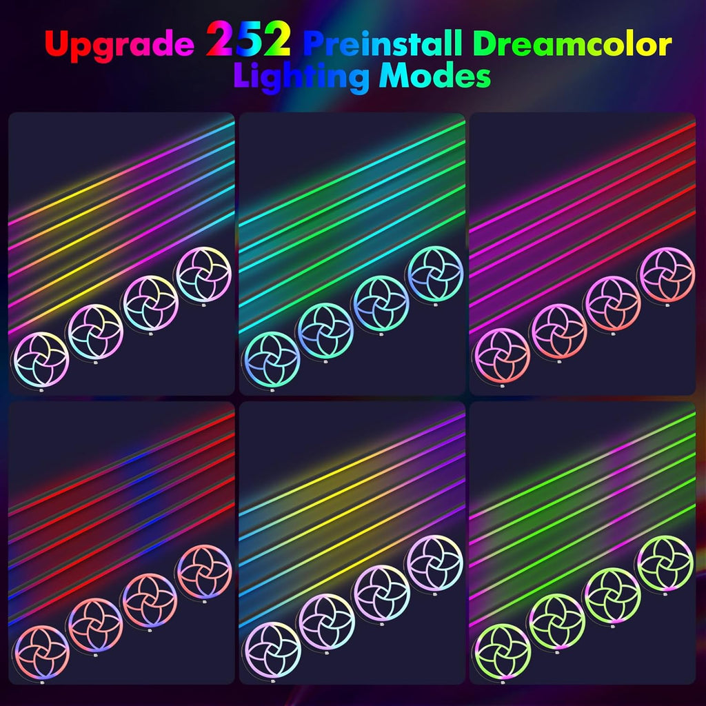 Dreamcolor Acrylic Car Interior Lights 22 in 1 RGB LED Strip Lights APP Control Zoned Control System 252 Color Modes DIY Fiber Optic Ambient Lighting Kits Music Car Neon Light Kits New Version