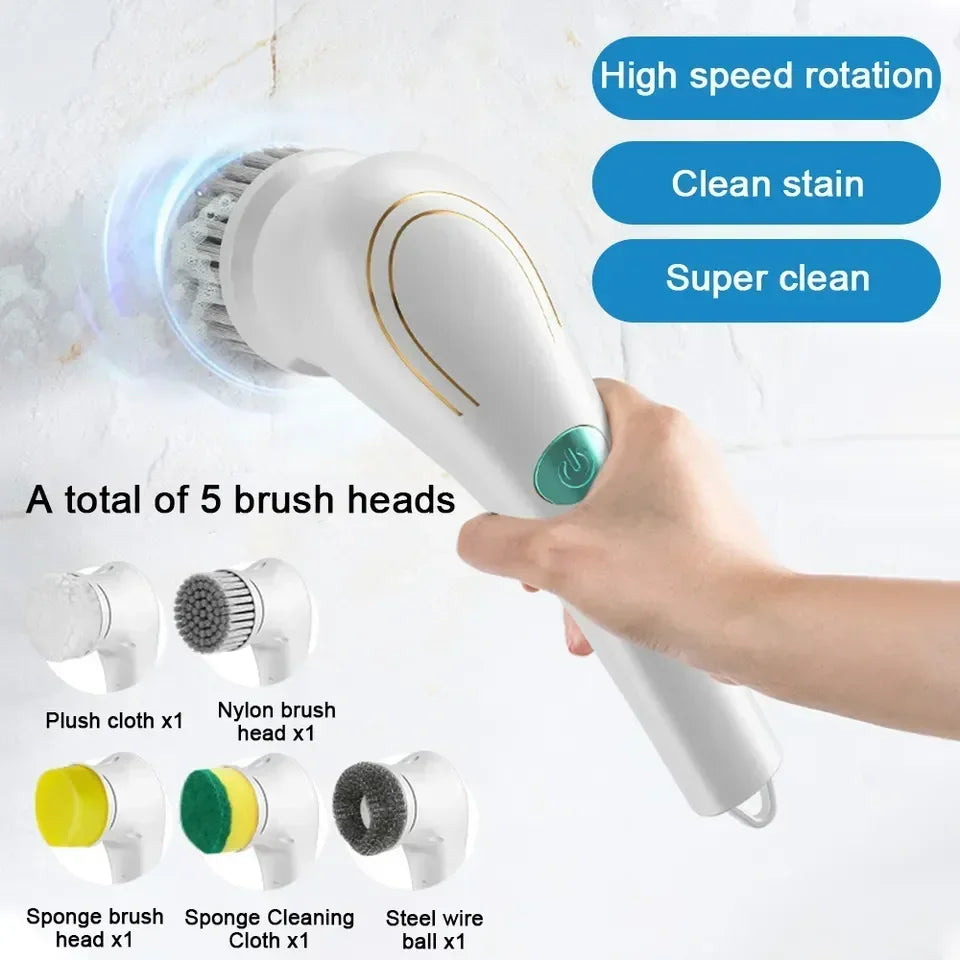 5-In-1 Electric Cleaning Brush Cleaning Gadget Window Cleaner Bathroom Bathtub Toilet Brush Kitchen Cleaning Tool