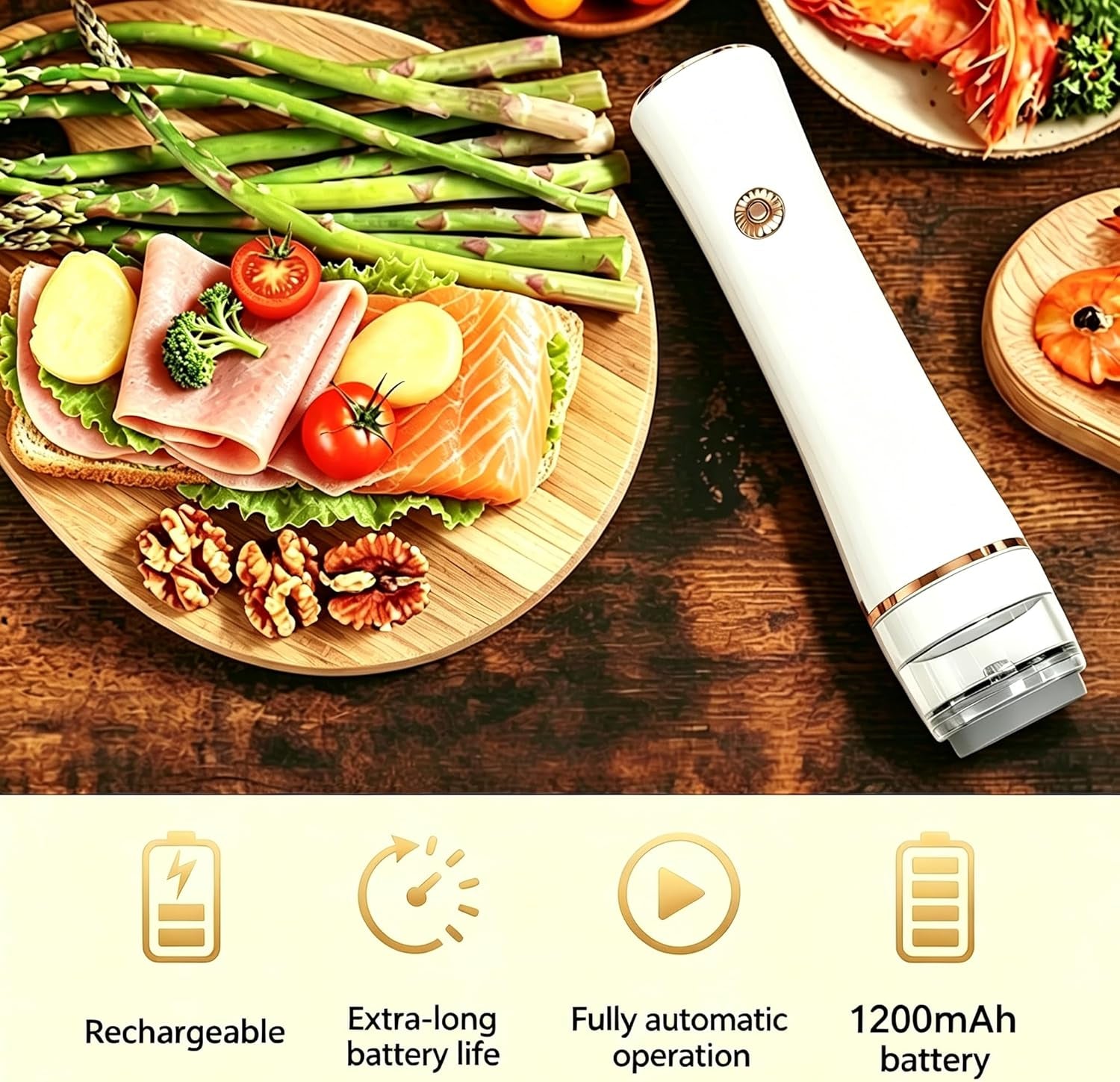 60Kpa Handheld Compact Vacuum Sealer W/30 Bags, Mason Jar Food Sealer | Powerful Suction, Lightweight and Portable, Mason Jars Require a Separate Vacuum Adapter Ring