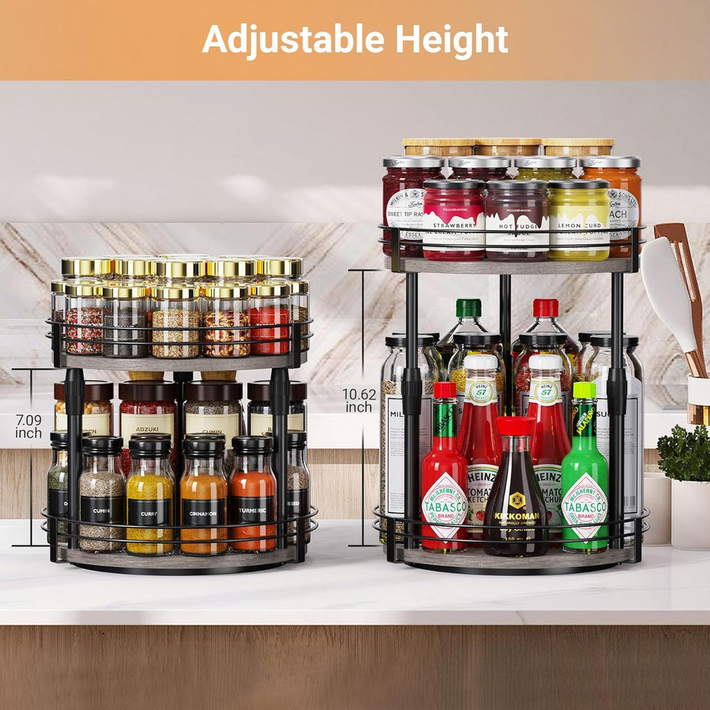 Lazy-Susan-Organizer-Spice-Rack, Rotating Spice Organizer for Cabinet Pantry, Seasoning Holder Spice Shelf with Adjustable Height, Kitchen Counter Shelf Countertop Organizer