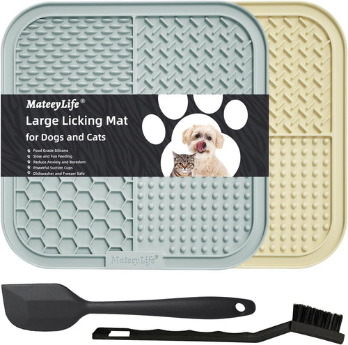 2PCS Large Lick Mat for Dogs and Cats, Licking Mats for Dog Anxiety Relief, Cat Peanut Butter Lick Pad for Boredom Reducer, Dog Treat Mat Perfect for Bathing Grooming Gray&Beige