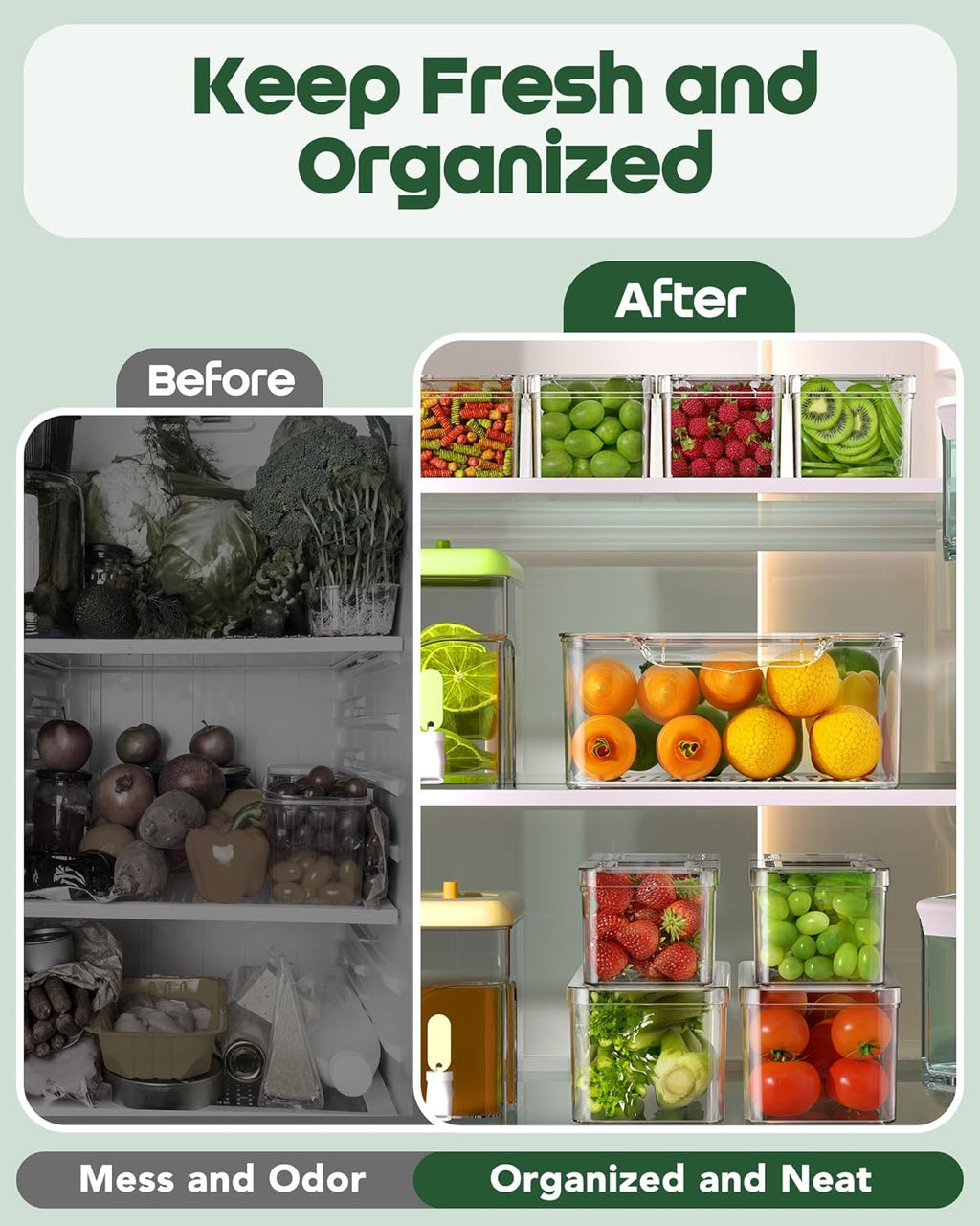 11 Pack Refrigerator Organizers and Storage, Stackable Fridge Organizer Bins, Bpa-Free Clear Plastic Fruit Storage Containers for Fridge, Kitchen, Fruits, Drinks, Produce, Vegetable