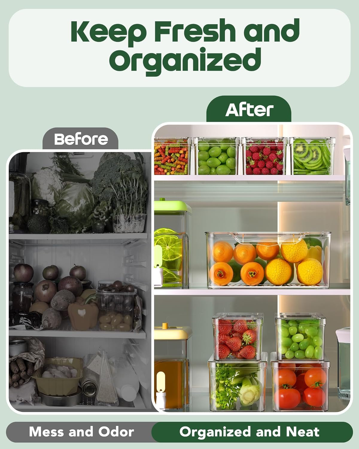 11 Pack Refrigerator Organizers and Storage, Stackable Fridge Organizer Bins, Bpa-Free Clear Plastic Fruit Storage Containers for Fridge, Kitchen, Fruits, Drinks, Produce, Vegetable