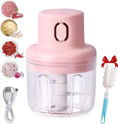 Wireless Food Chopper, Food Processor Small, Manual Chopper Rechargeable Kitchen Gadget with Stainless Steel Blades for Root Mini Vegetables and Fruits with Container for Kitchen (100Ml)