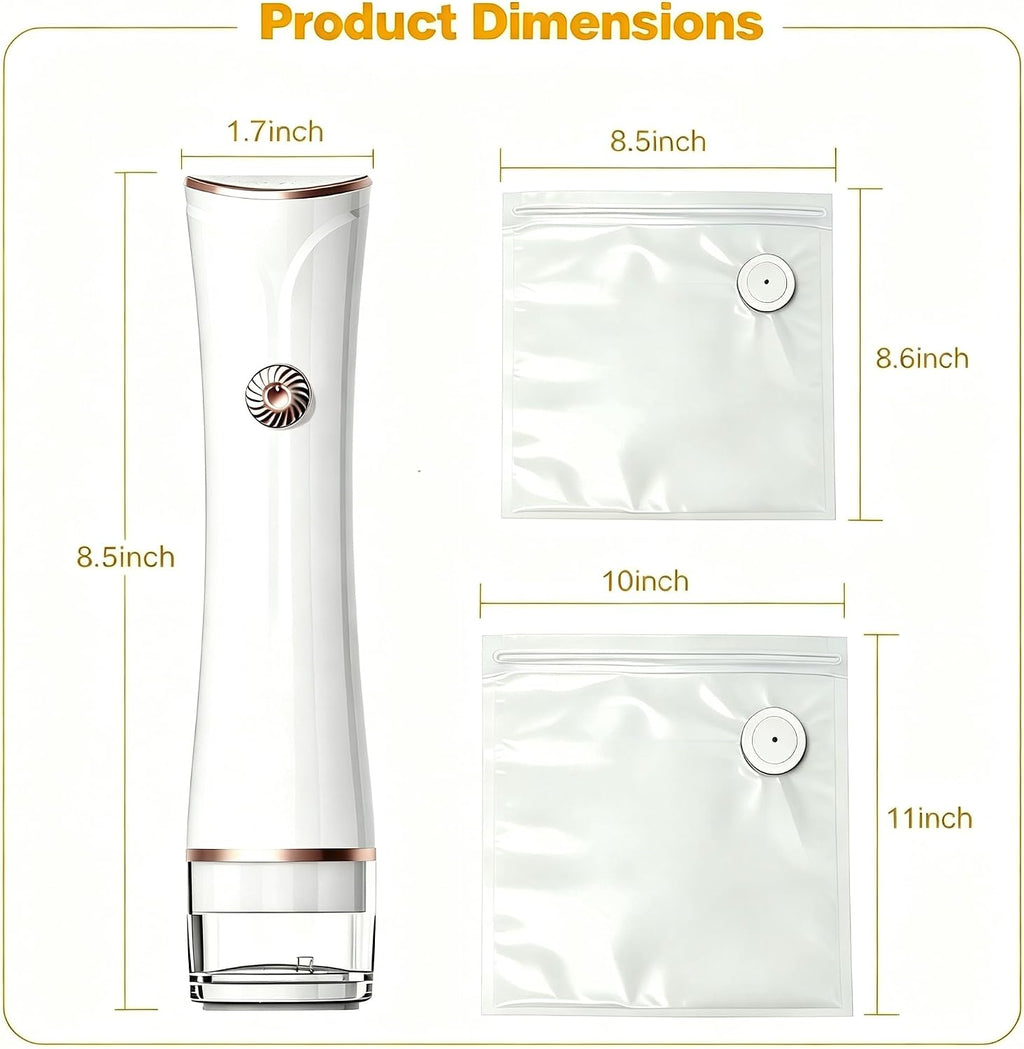 60Kpa Handheld Compact Vacuum Sealer W/30 Bags, Mason Jar Food Sealer | Powerful Suction, Lightweight and Portable, Mason Jars Require a Separate Vacuum Adapter Ring
