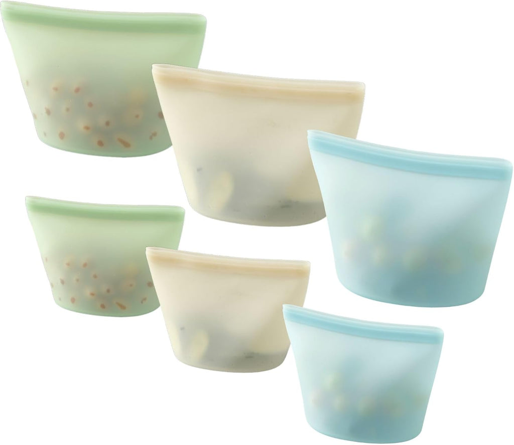 6 Pack Reusable Silicone Food Storage Bags,  Reusable Bags, Leakproof Freezer Bag for Sandwich, Snack, Dishwasher Safe, BPA Free
