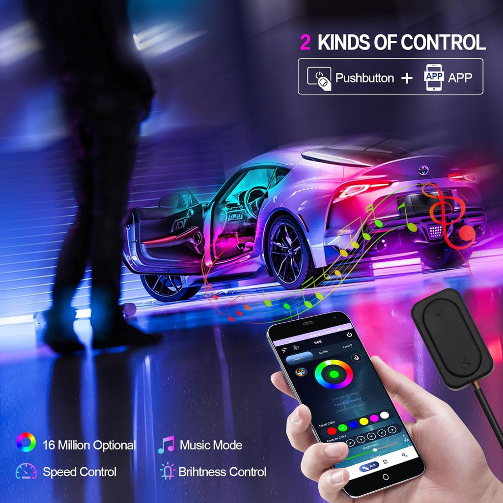 Dreamcolor Acrylic Car Interior Lights 22 in 1 RGB LED Strip Lights APP Control Zoned Control System 252 Color Modes DIY Fiber Optic Ambient Lighting Kits Music Car Neon Light Kits New Version