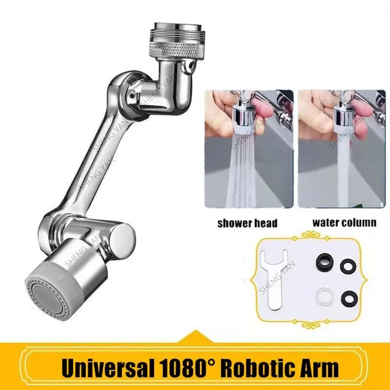 1080° Rotating Splash Filter Metal Faucet Extender Dual Mode Kitchen Faucet Bubbler Splash Nozzle Robotic Arm Kitchen Accessory