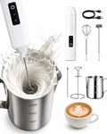 Electric Coffee Frother Handheld, USB Rechargeable Coffee Mixer Wand with Stand and 350Ml Milk Frother Cup, Whisk Set for Latte Art, Cappuccino, Espresso