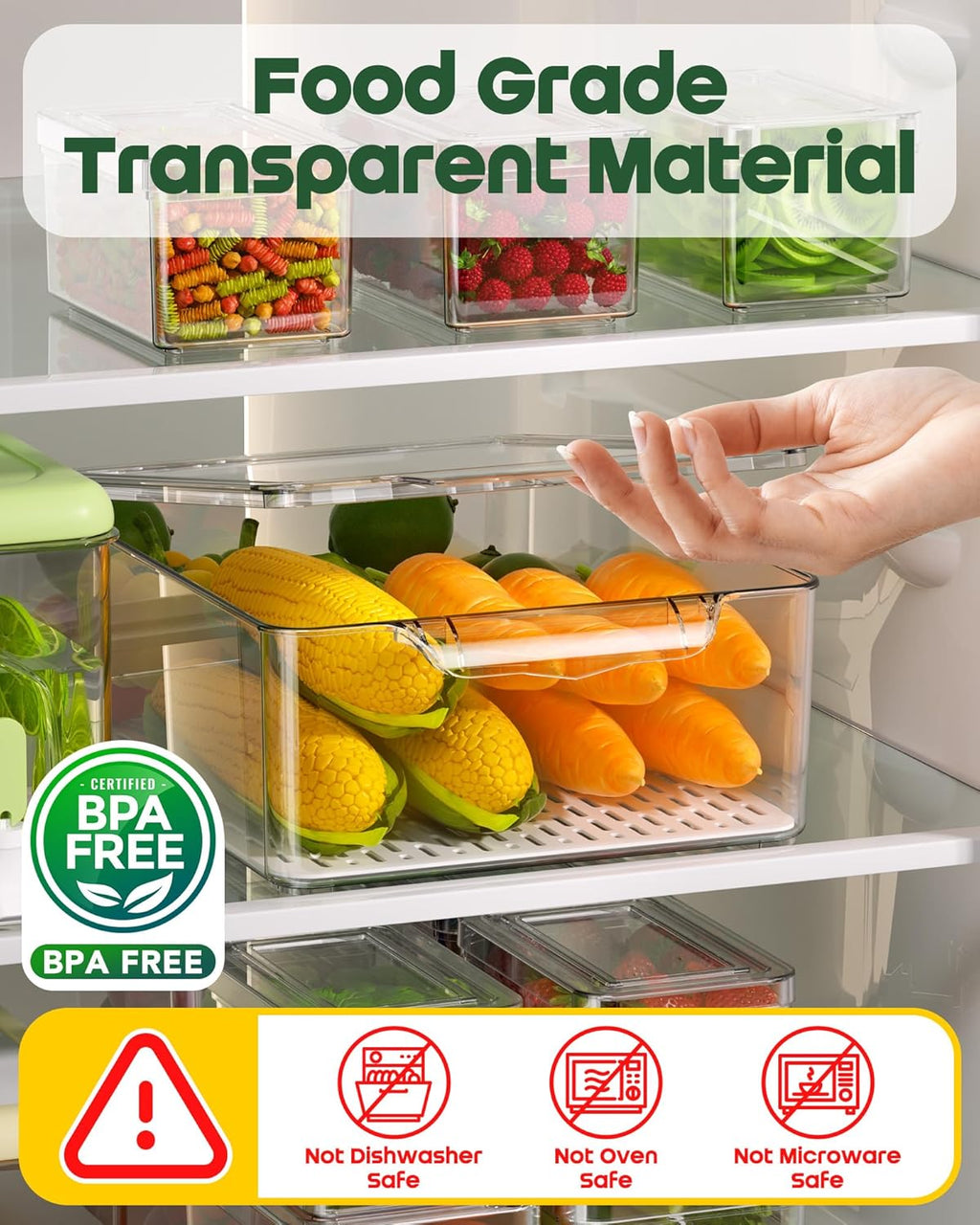 11 Pack Refrigerator Organizers and Storage, Stackable Fridge Organizer Bins, Bpa-Free Clear Plastic Fruit Storage Containers for Fridge, Kitchen, Fruits, Drinks, Produce, Vegetable