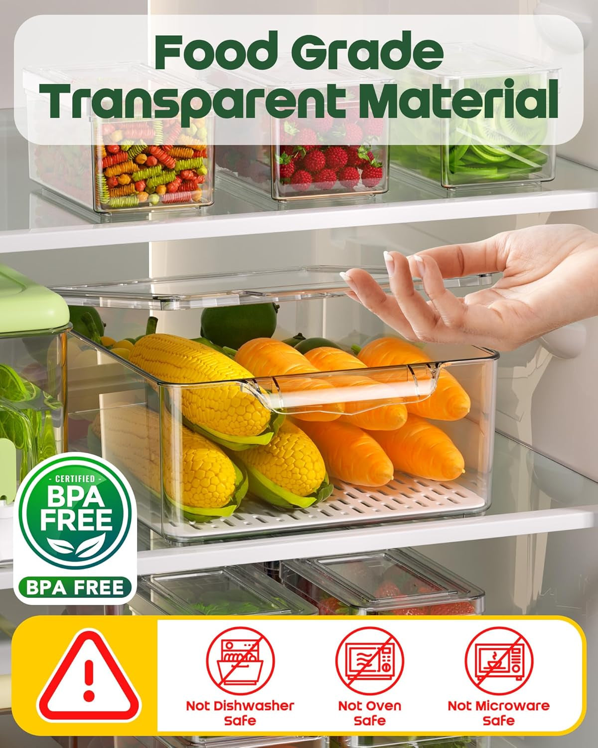11 Pack Refrigerator Organizers and Storage, Stackable Fridge Organizer Bins, Bpa-Free Clear Plastic Fruit Storage Containers for Fridge, Kitchen, Fruits, Drinks, Produce, Vegetable