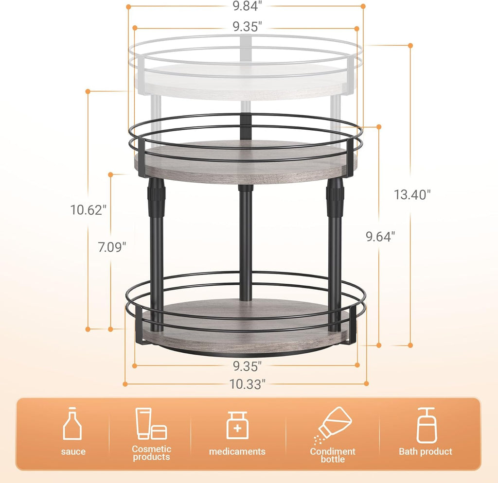 Lazy-Susan-Organizer-Spice-Rack, Rotating Spice Organizer for Cabinet Pantry, Seasoning Holder Spice Shelf with Adjustable Height, Kitchen Counter Shelf Countertop Organizer