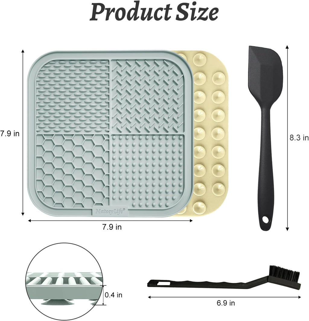 2PCS Large Lick Mat for Dogs and Cats, Licking Mats for Dog Anxiety Relief, Cat Peanut Butter Lick Pad for Boredom Reducer, Dog Treat Mat Perfect for Bathing Grooming Gray&Beige