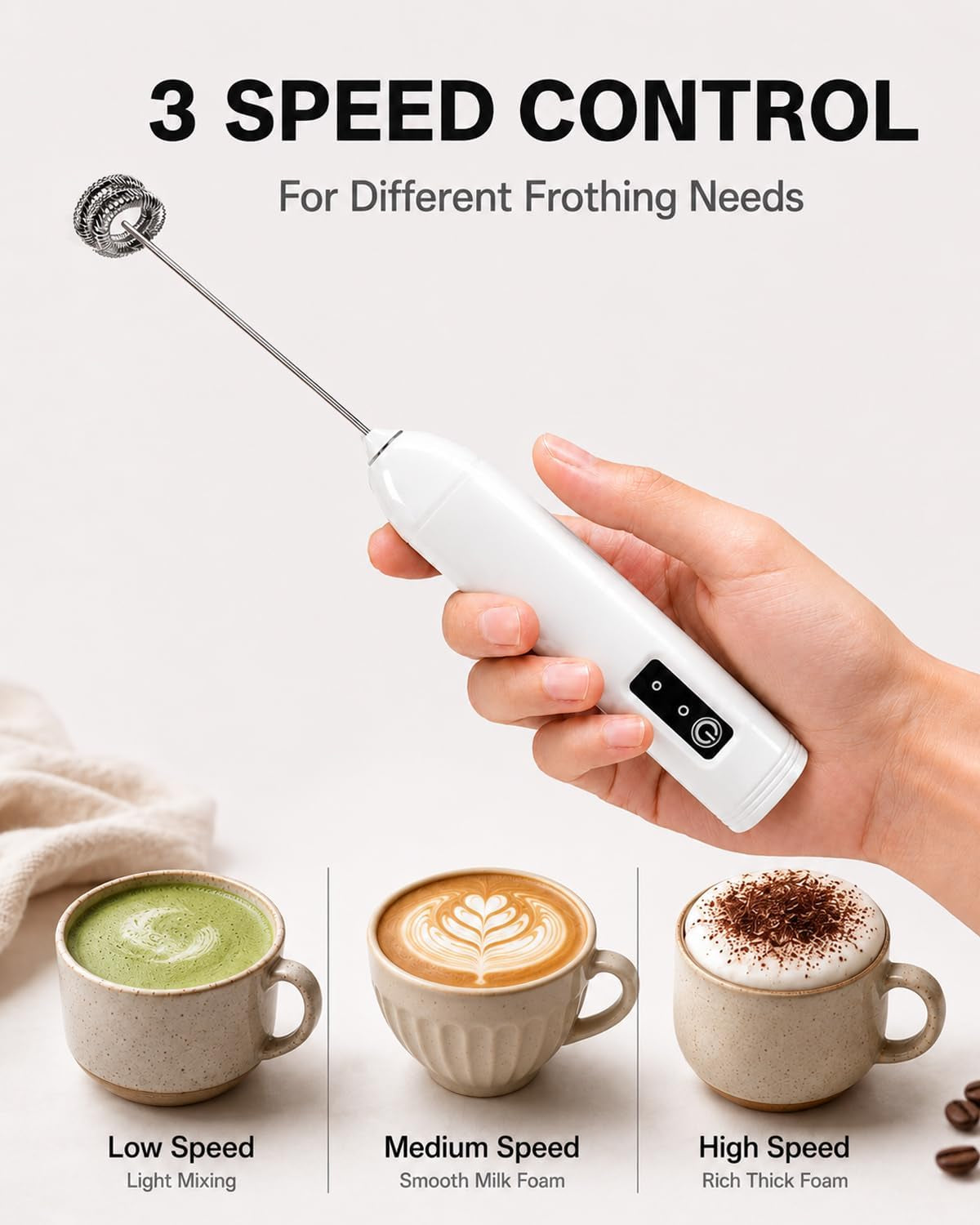 Electric Coffee Frother Handheld, USB Rechargeable Coffee Mixer Wand with Stand and 350Ml Milk Frother Cup, Whisk Set for Latte Art, Cappuccino, Espresso