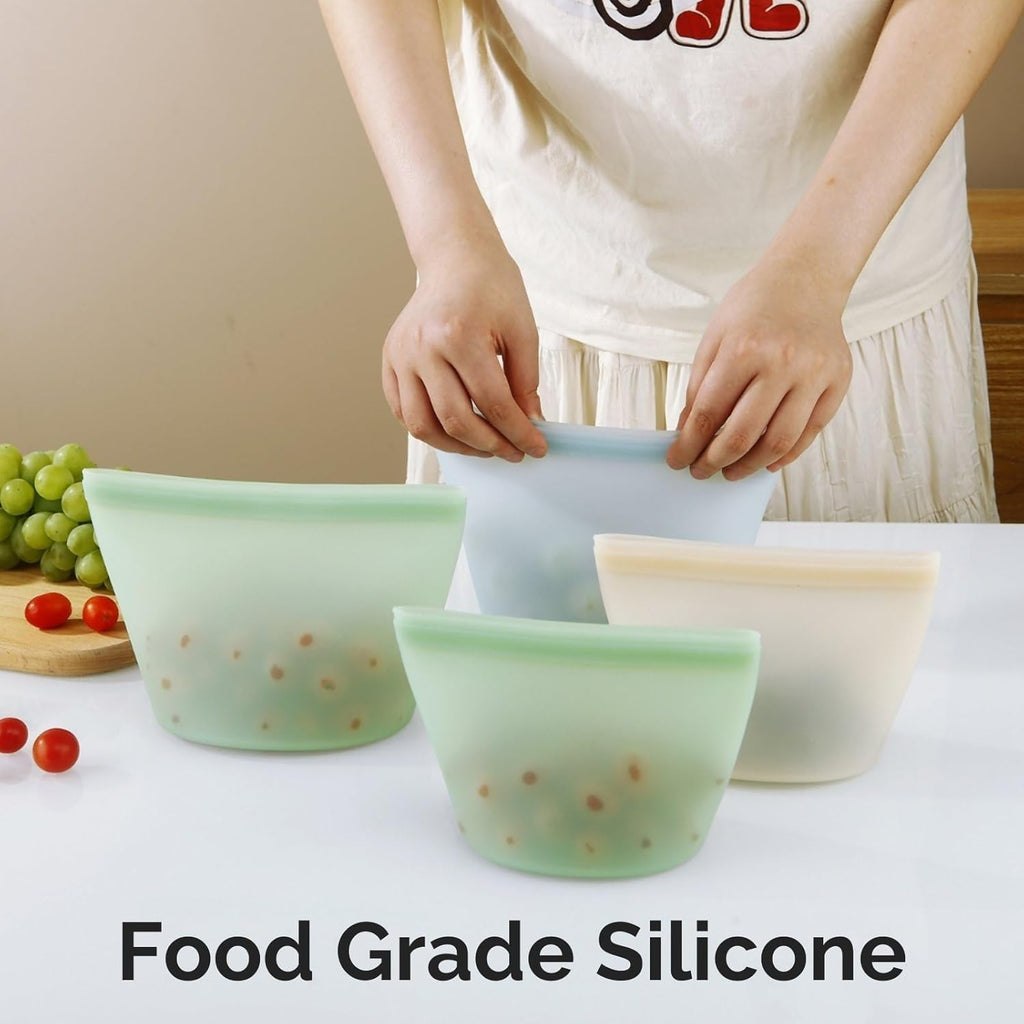 6 Pack Reusable Silicone Food Storage Bags,  Reusable Bags, Leakproof Freezer Bag for Sandwich, Snack, Dishwasher Safe, BPA Free